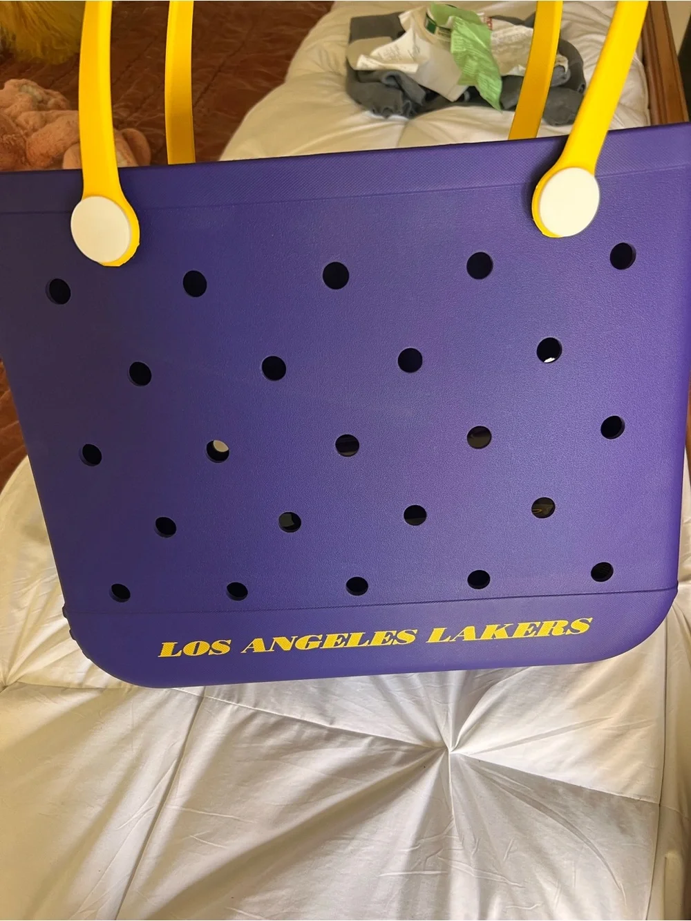 Purple Tote BOGG BAG Crocs lk LA Los Angeles Lakers NBA New w/ crossbody bum bag
